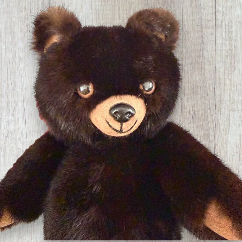 John Hubert Handmade Real Mink Teddy Bear Jointed 14” Suede Paws Collectible